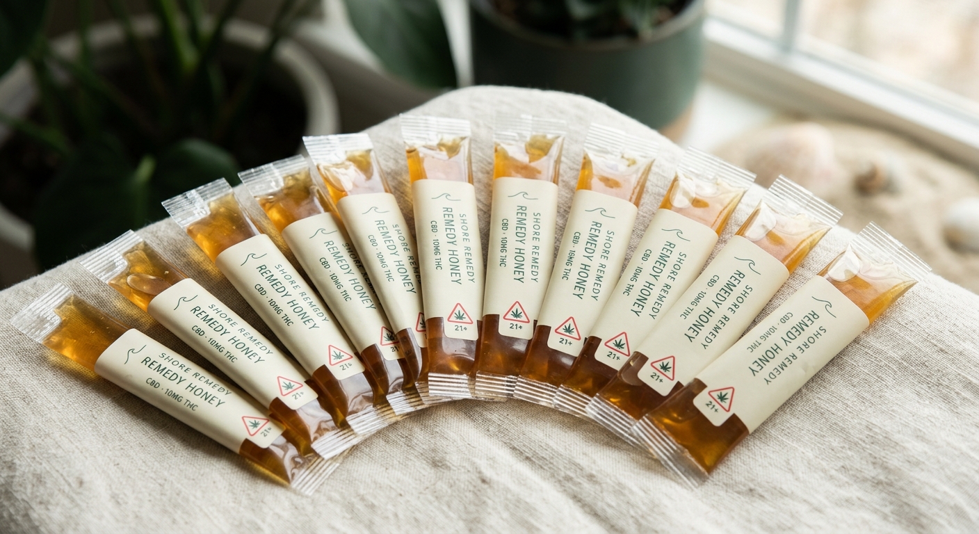 Single-serve organic honey packets infused with rosin